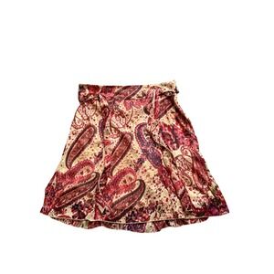 My Michelle Paisley A-Line Mini Skirt Size 11 Boho Print Side Zip Tie Belt Lined